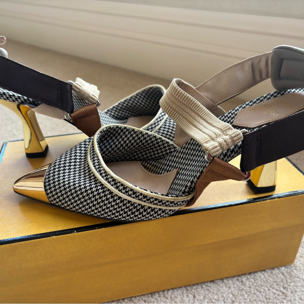Fendi Women's Black and Gold Colibri Slingback Pumps
